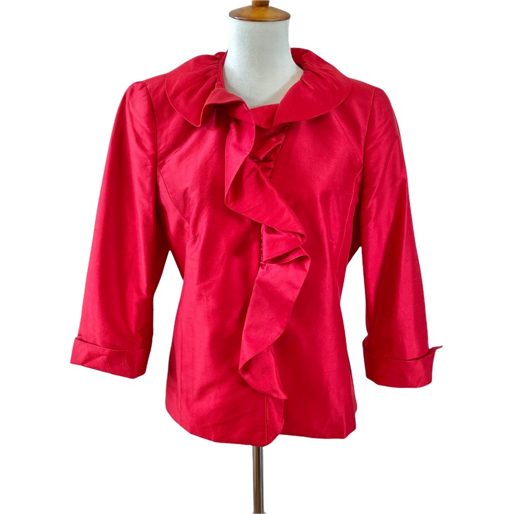 NINA MCLEMORE SUZANNE VALENTINES DAY RED 100% DUPIONI RUFFLE LINED JACKET 8